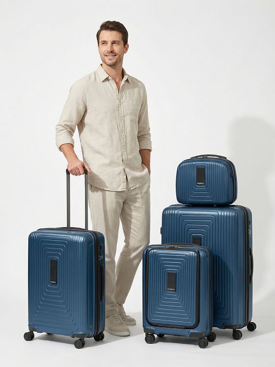 Redolz Essentials14 4-hjuls kuffertsæt Beautycase 4stk med udvidelsesfoldet laptoprum Redolz Essentials14 4-hjuls kuffertsæt Beautycase 4stk med udvidelsesfoldet laptoprum