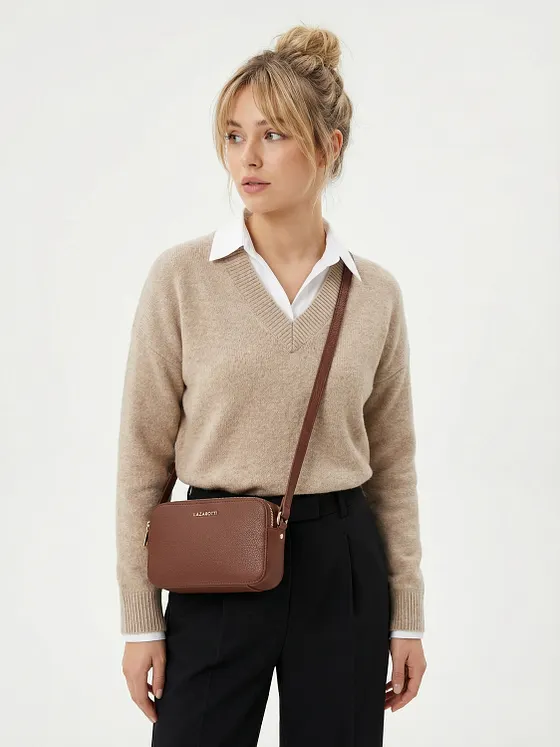 Lazarotti Crossbody taška z kůže Bologna Camera-Bag s dvojitým zipem, 18 cm Lazarotti Crossbody taška z kůže Bologna Camera-Bag s dvojitým zipem, 18 cm