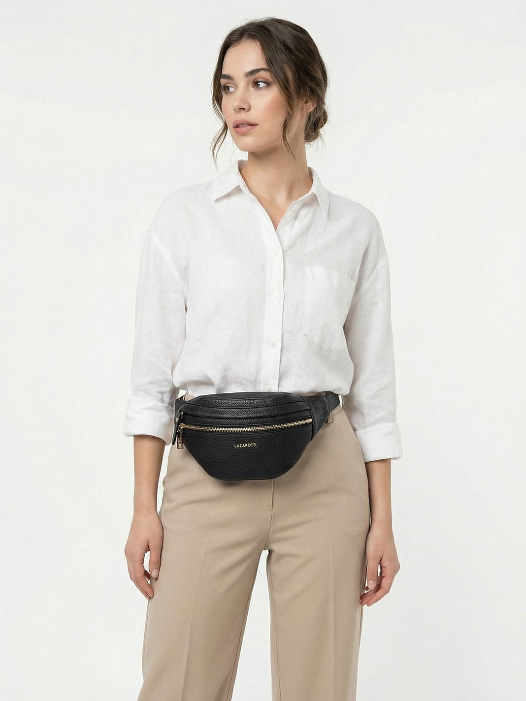 Lazarotti Marsupio in pelle di Bologna con doppia cerniera, 25 cm