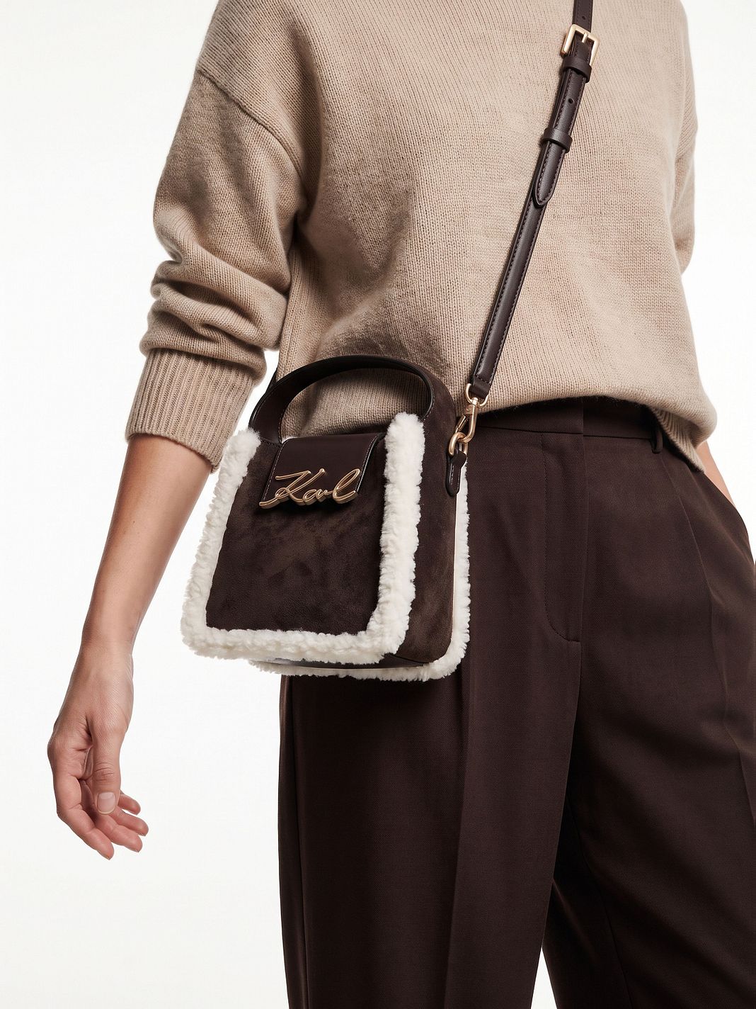 Karl Lagerfeld Signature Mini borsa a mano Vera Pelle 18 cm Karl Lagerfeld Signature Mini borsa a mano Vera Pelle 18 cm