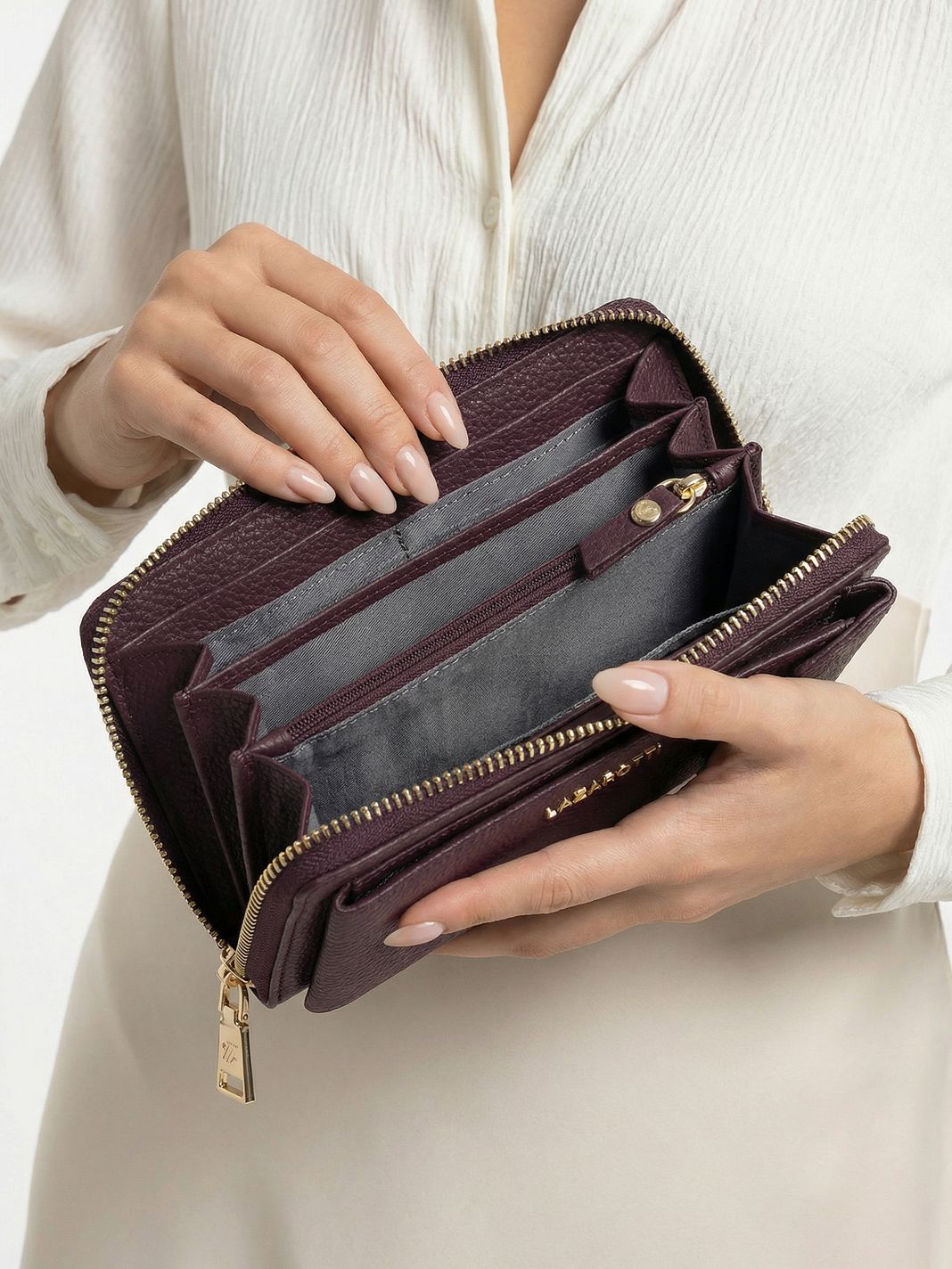 Lazarotti Portafoglio con chiusura a zip in pelle di Bologna, custodia per cellulare, 19 cm Lazarotti Portafoglio con chiusura a zip in pelle di Bologna, custodia per cellulare, 19 cm