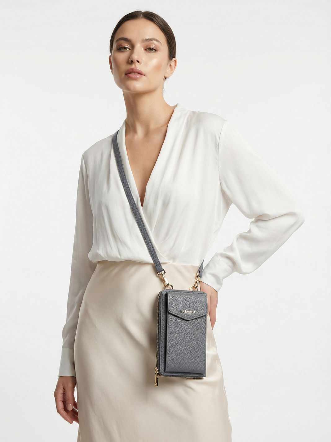 Lazarotti Portafoglio con chiusura a zip in pelle di Bologna, custodia per cellulare, 19 cm Lazarotti Portafoglio con chiusura a zip in pelle di Bologna, custodia per cellulare, 19 cm