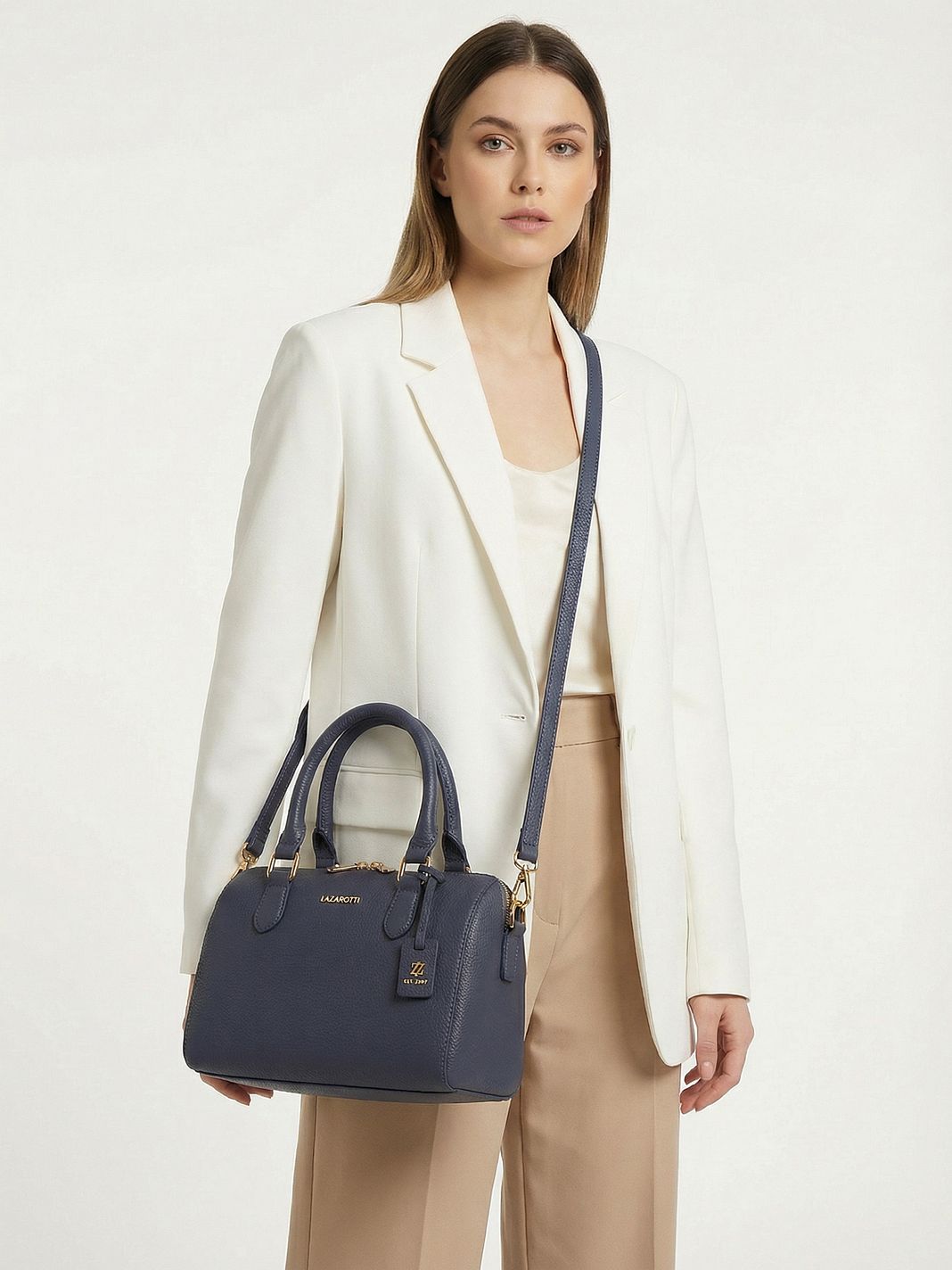 Lazarotti Bologna läderbowlingväska, handväska, crossbody-väska, läder, 26 cm