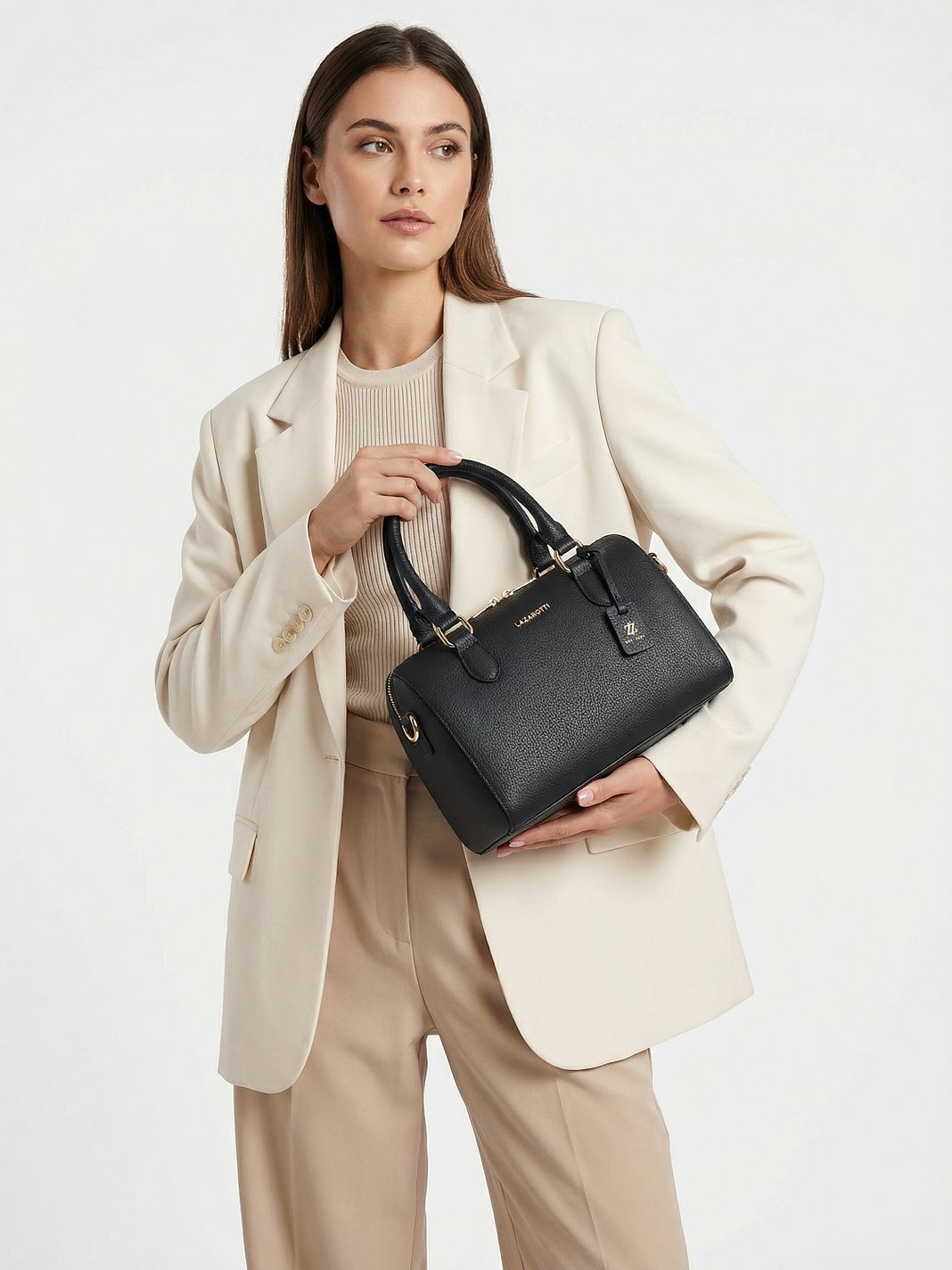 Lazarotti Bologna läderbowlingväska, handväska, crossbody-väska, läder, 26 cm