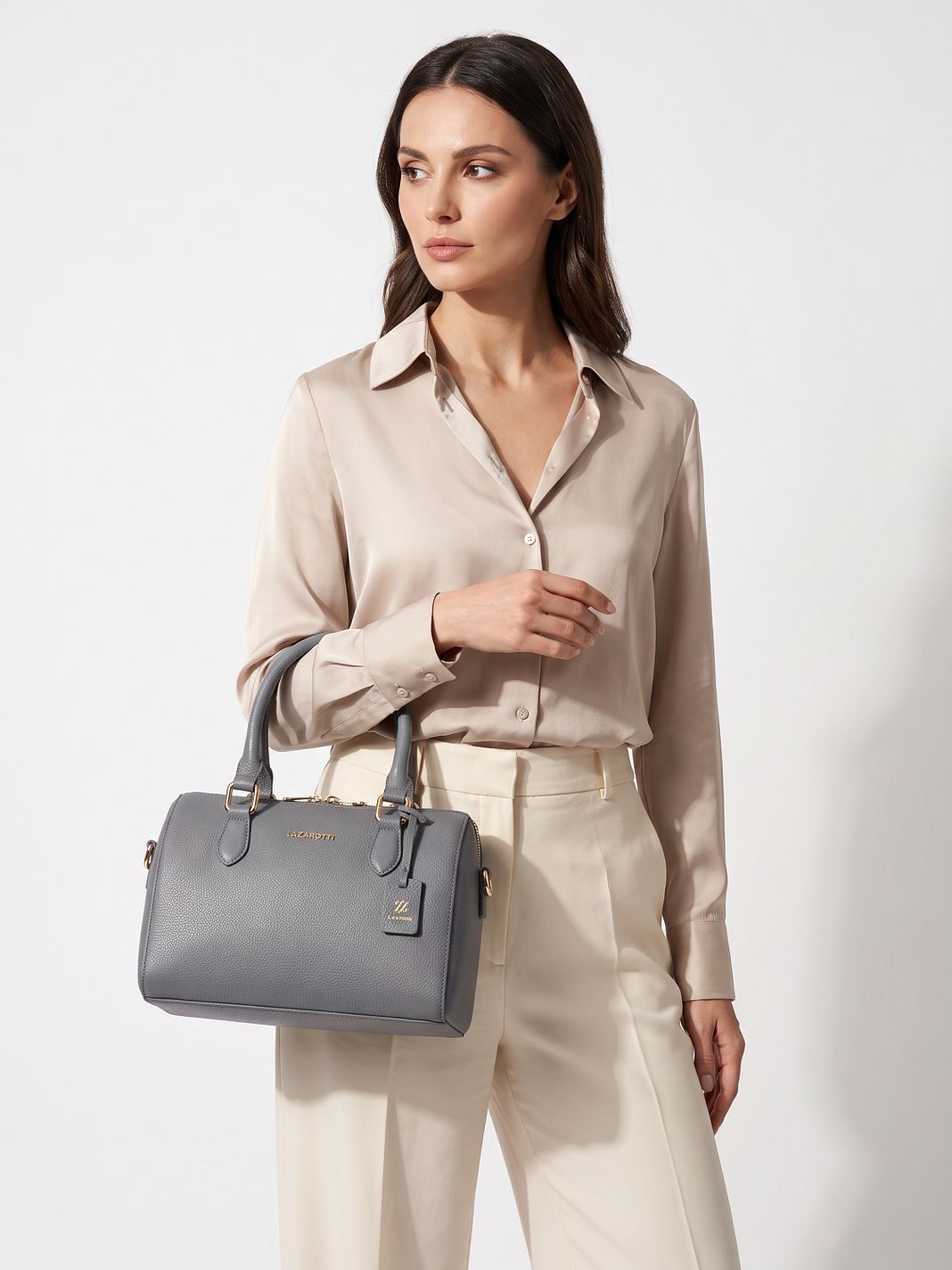 Lazarotti Bologna läderbowlingväska, handväska, crossbody-väska, läder, 26 cm