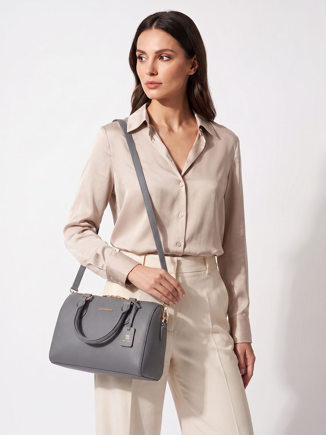 Lazarotti Bologna läderbowlingväska, handväska, crossbody-väska, läder, 26 cm
