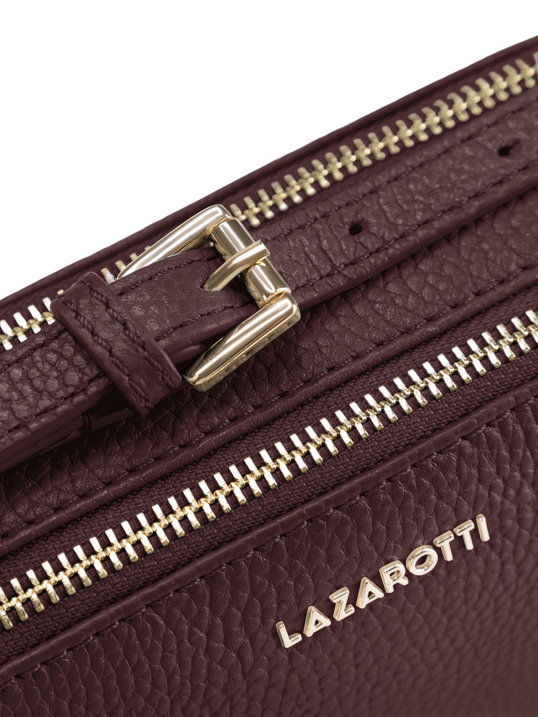 Lazarotti Bologna lädercrossbody-väska, kameraväska i läder med dubbla dragkedjor, 18 cm