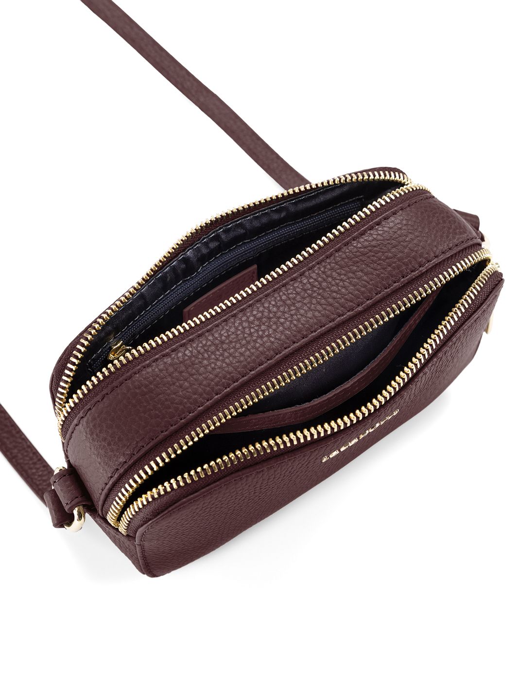Lazarotti Bologna lädercrossbody-väska, kameraväska i läder med dubbla dragkedjor, 18 cm
