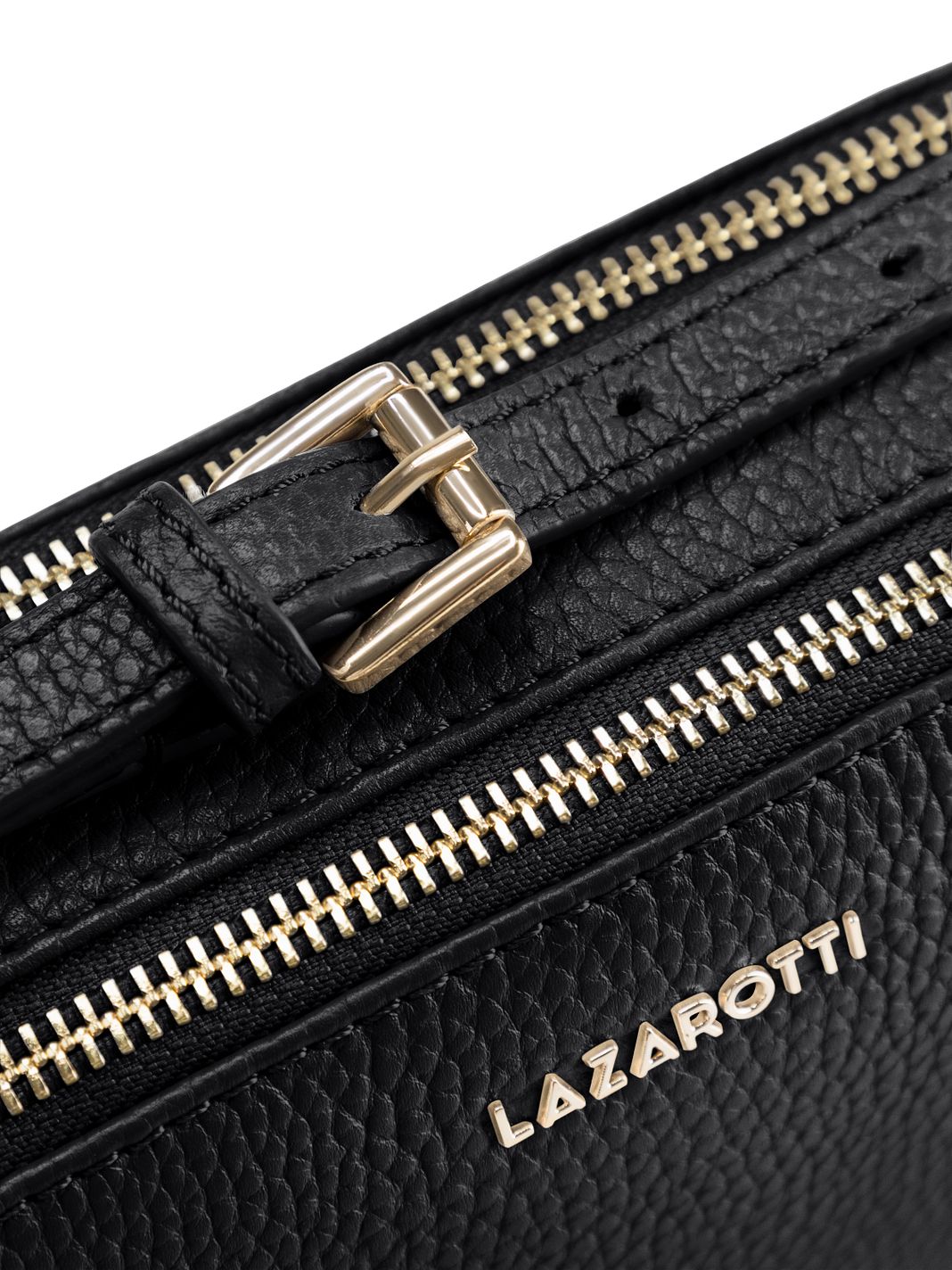 Lazarotti Bologna lädercrossbody-väska, kameraväska i läder med dubbla dragkedjor, 18 cm