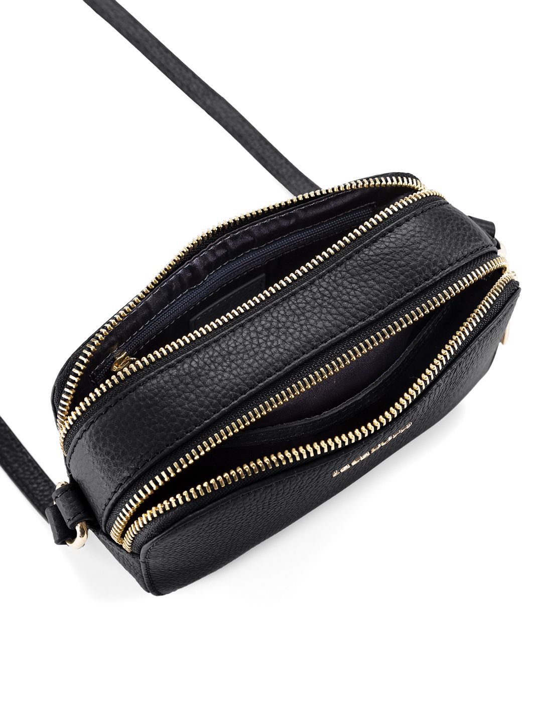 Lazarotti Bologna lädercrossbody-väska, kameraväska i läder med dubbla dragkedjor, 18 cm