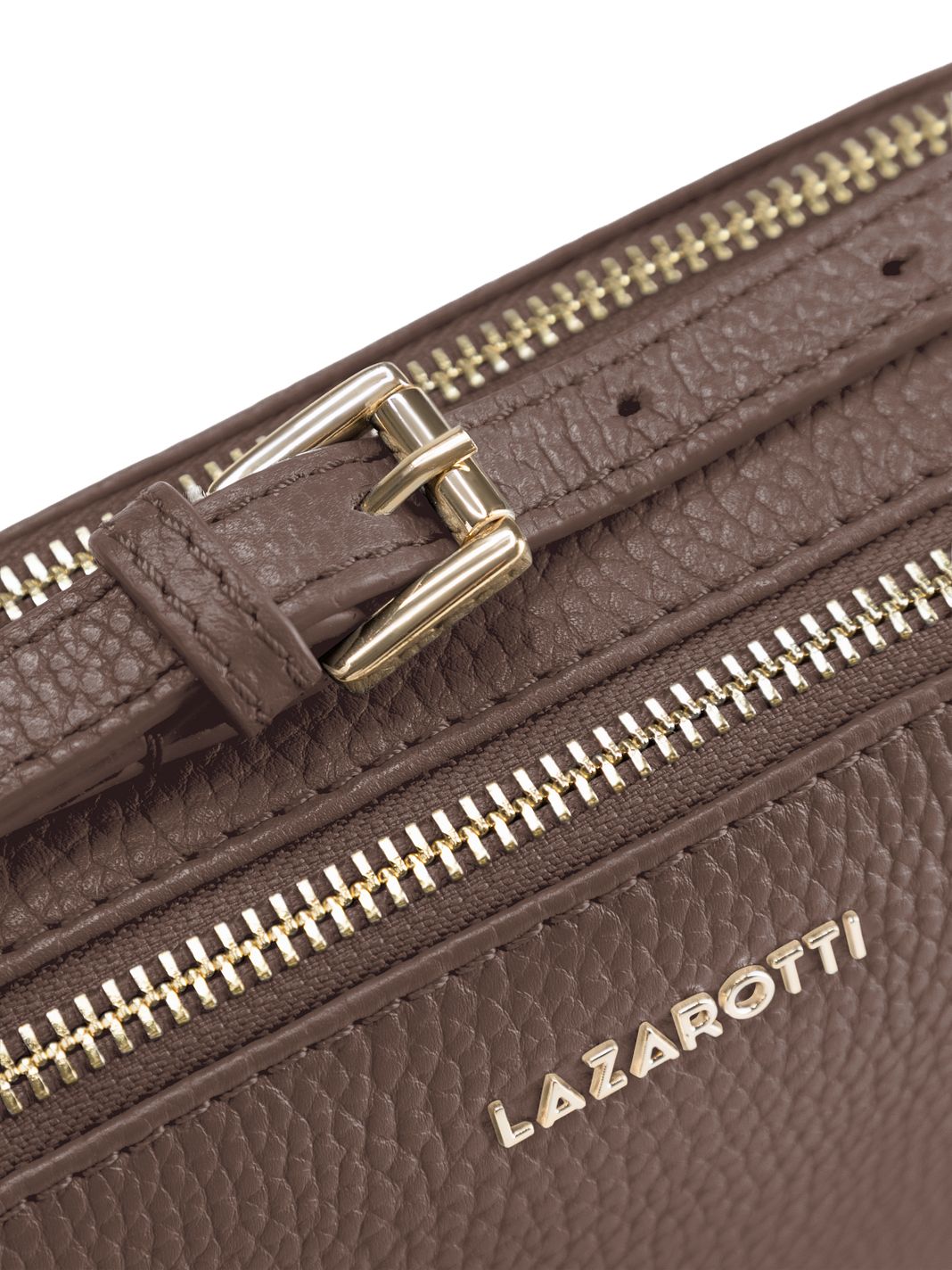 Lazarotti Bologna lädercrossbody-väska, kameraväska i läder med dubbla dragkedjor, 18 cm
