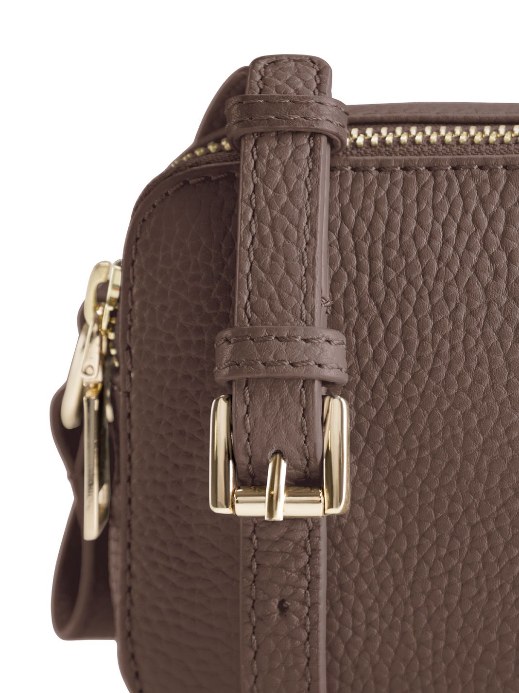 Lazarotti Bologna lädercrossbody-väska, kameraväska i läder med dubbla dragkedjor, 18 cm