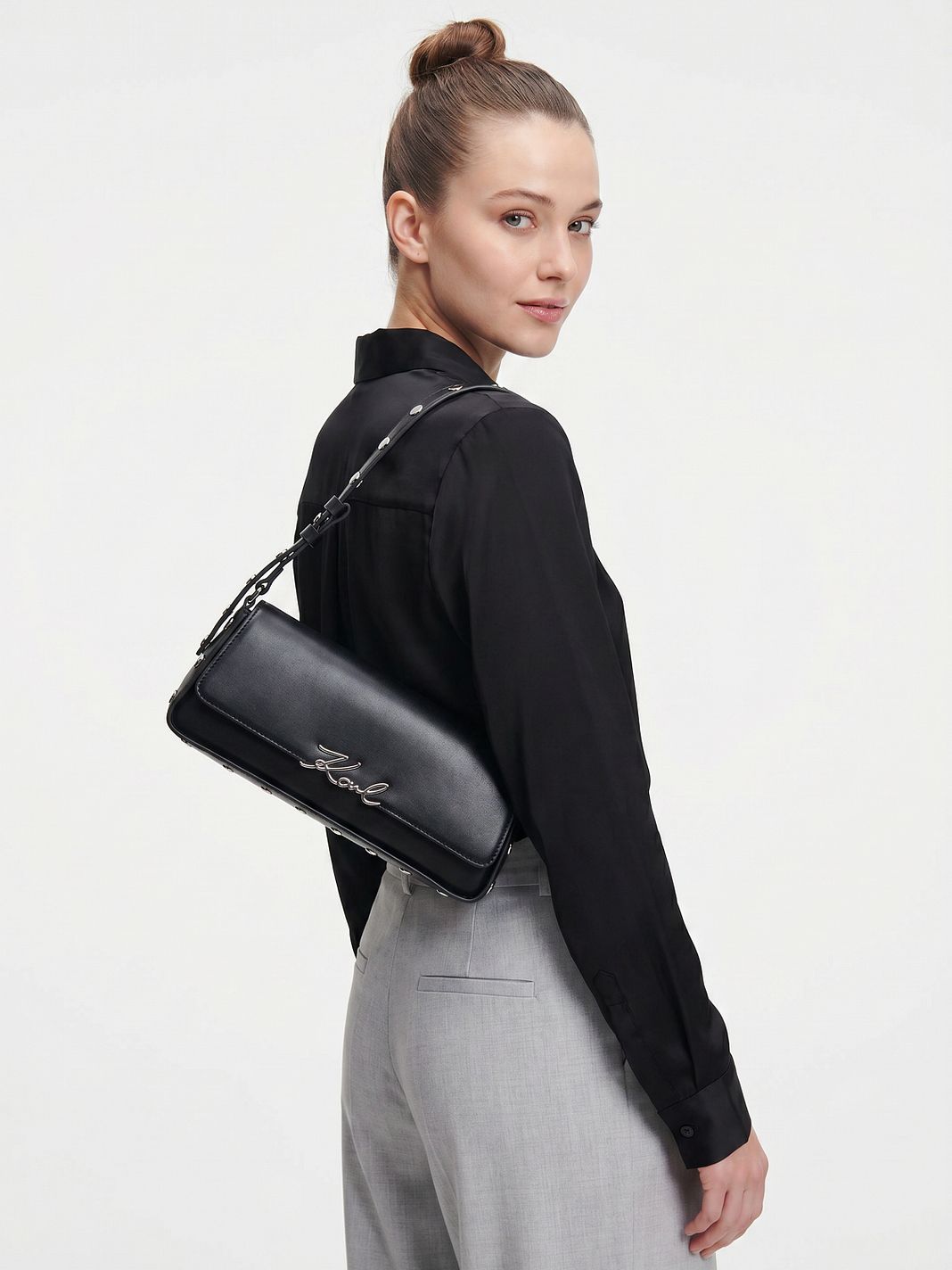 Karl Lagerfeld Signature Borsa a spalla Vera Pelle 32 cm Karl Lagerfeld Signature Borsa a spalla Vera Pelle 32 cm