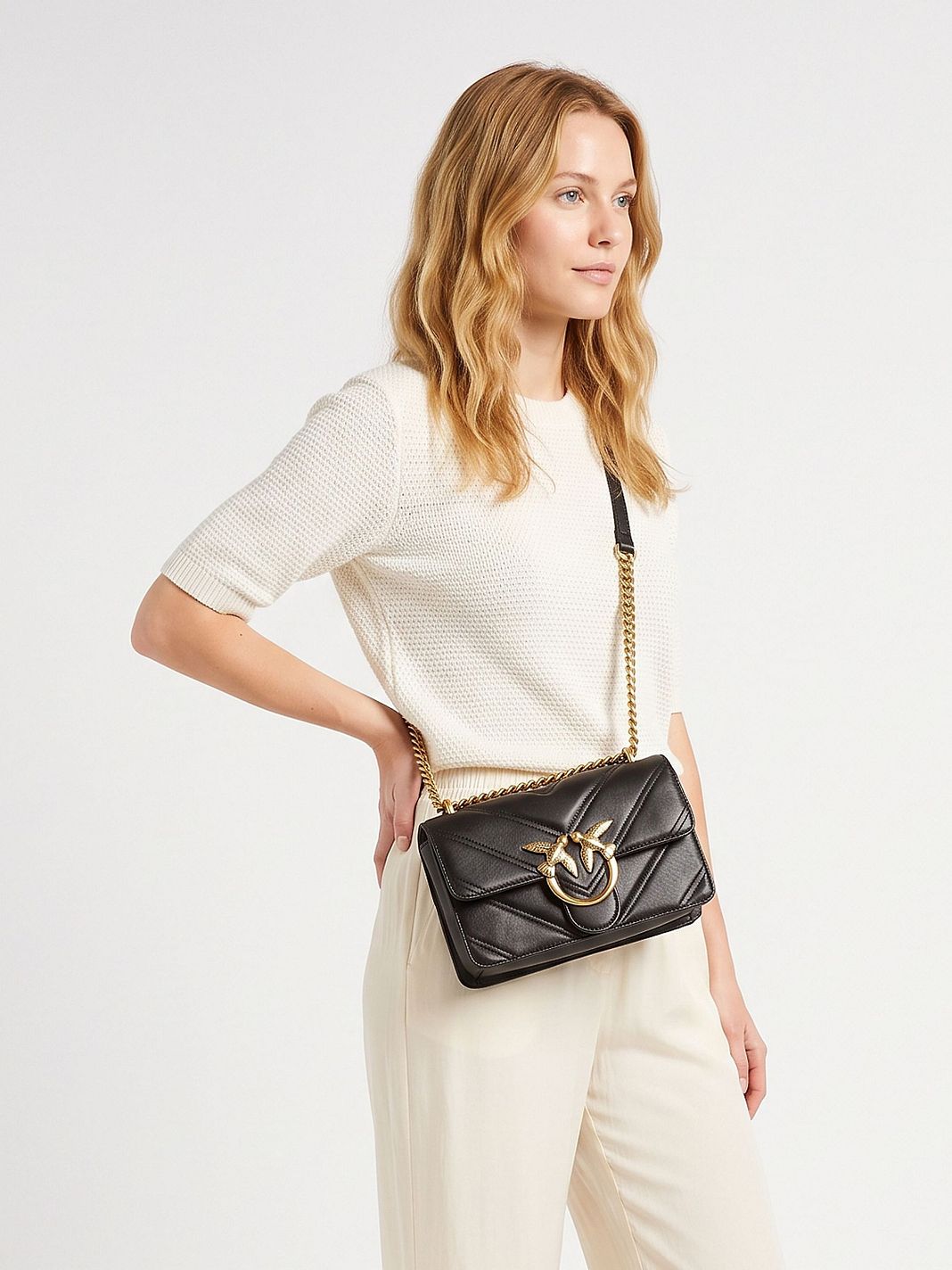 PINKO Love One Mini Bolso bandolera Piel natural 21 cm PINKO Love One Mini Bolso bandolera Piel natural 21 cm
