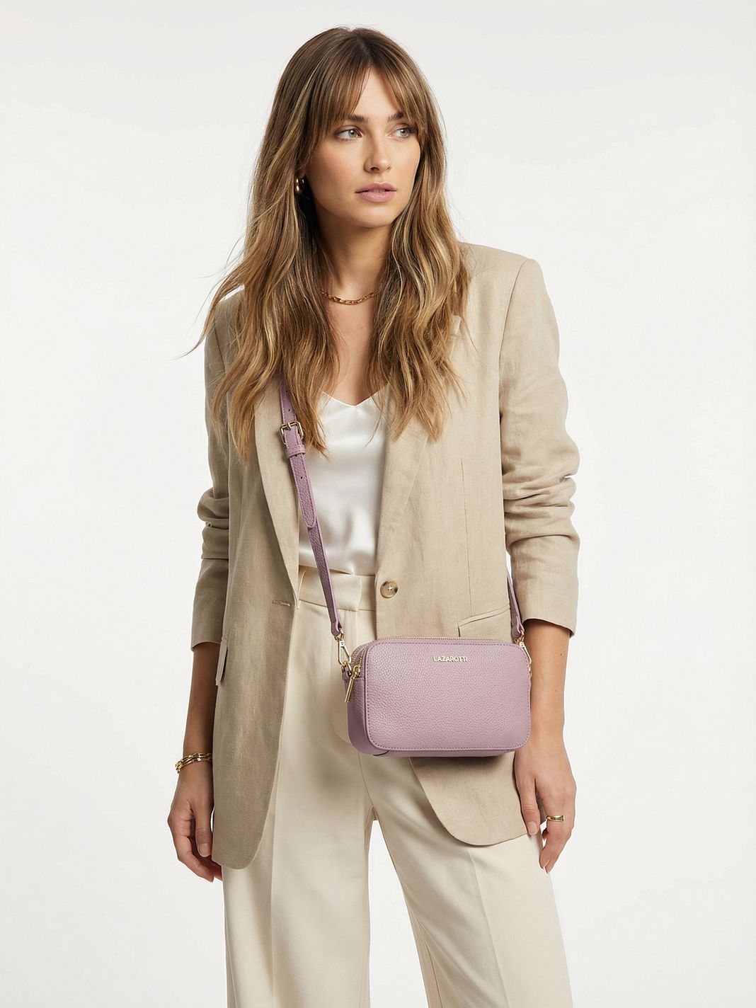 Lazarotti Crossbody taška z kůže Bologna Camera-Bag s dvojitým zipem, 18 cm