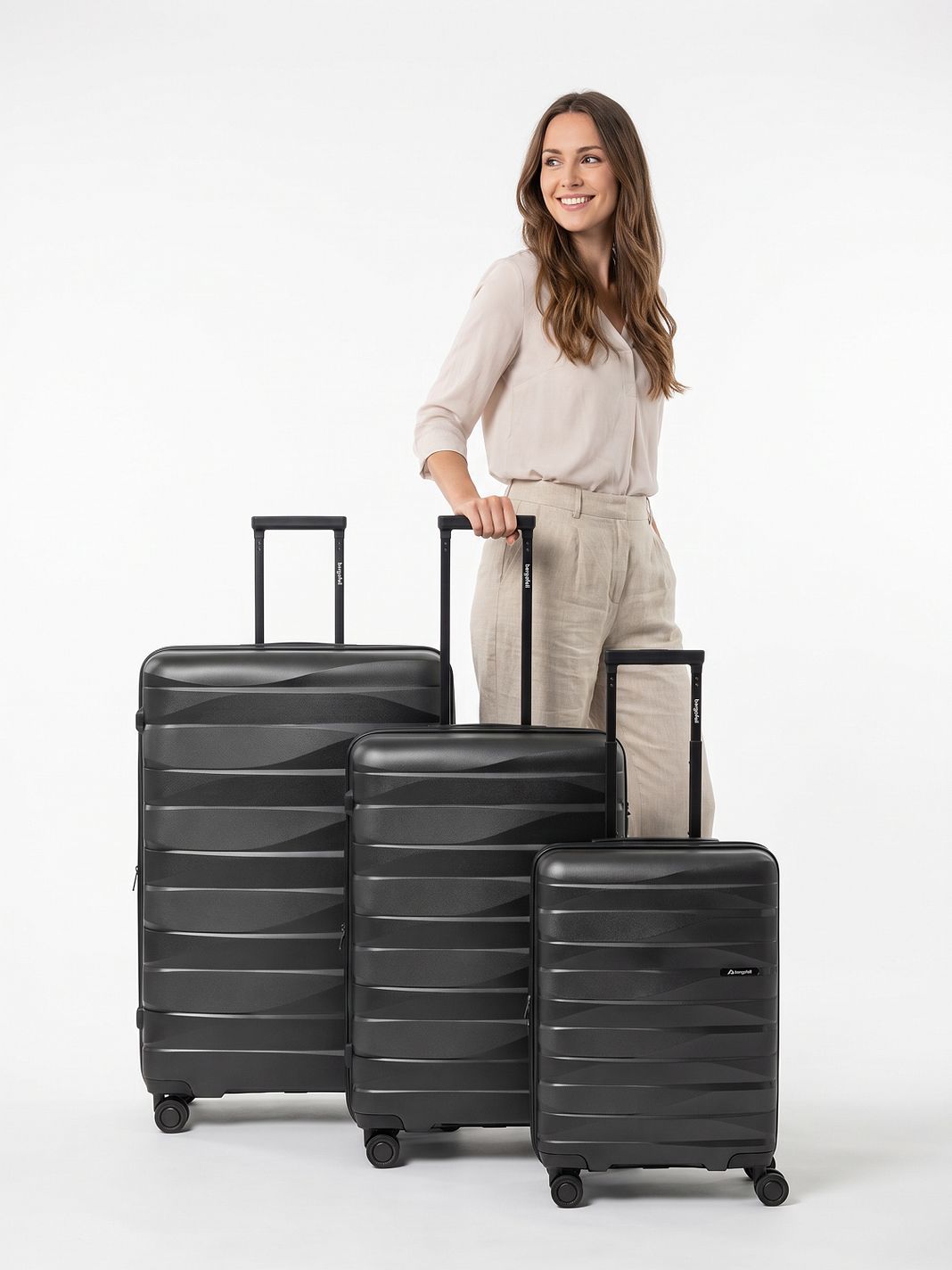 Bergpfeil Travel 4 ruedas Juego de maletas 3 piezas Con asa expansible Bergpfeil Travel 4 ruedas Juego de maletas 3 piezas Con asa expansible
