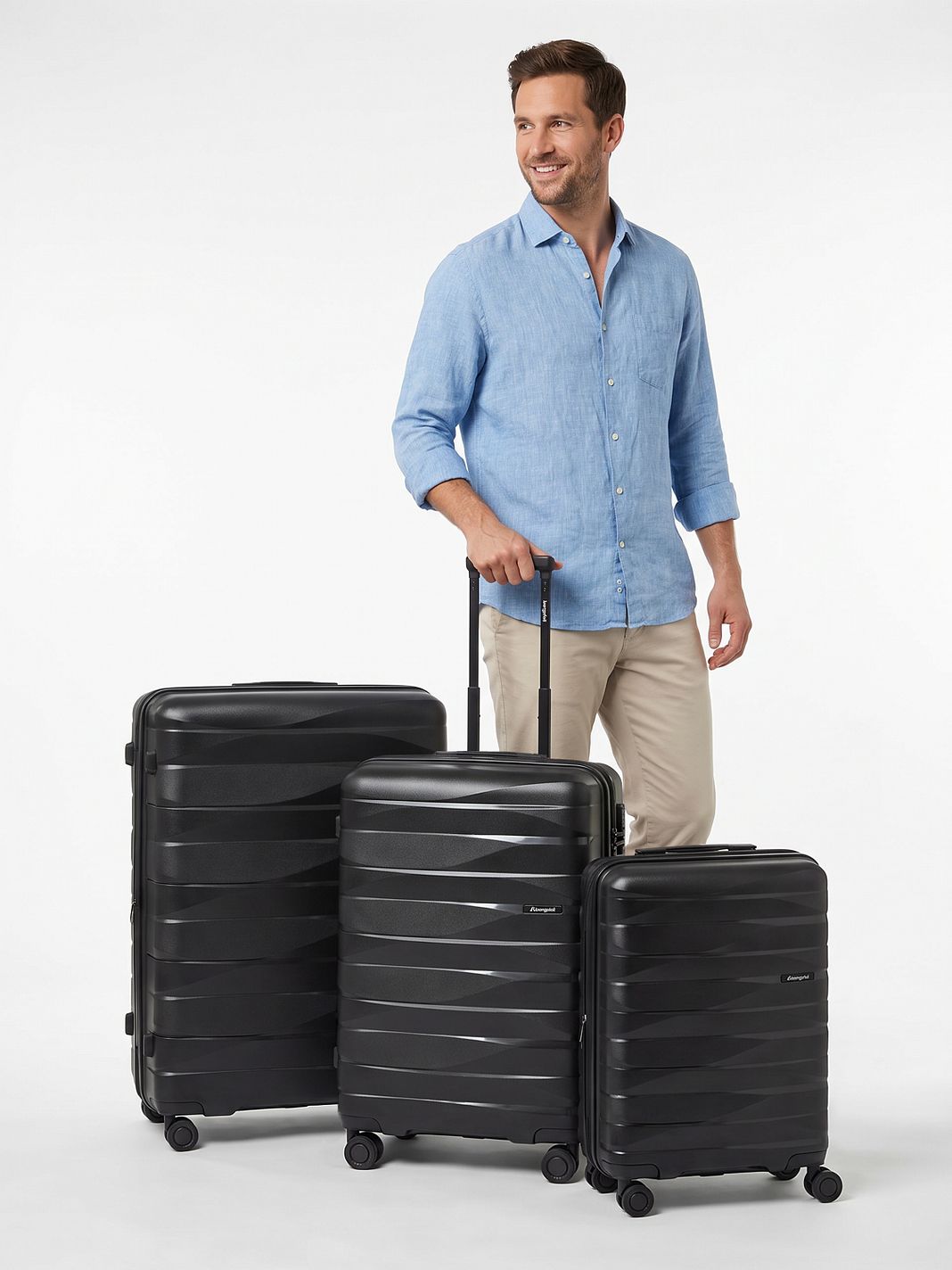 Bergpfeil Travel 4 ruedas Juego de maletas 3 piezas Con asa expansible Bergpfeil Travel 4 ruedas Juego de maletas 3 piezas Con asa expansible