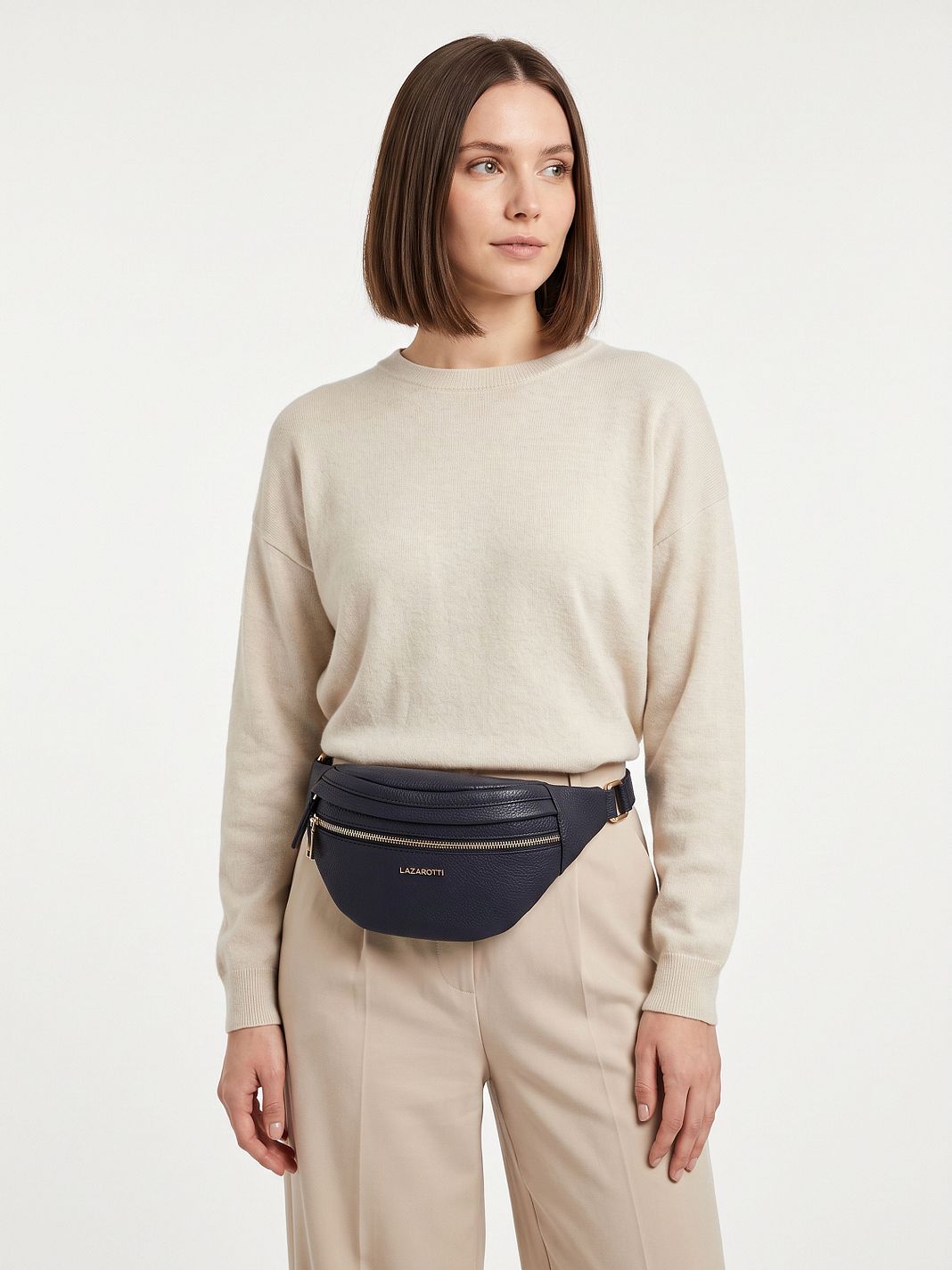Lazarotti Bologna læder bæltetaske med dobbelt lynlås, crossbody-taske i læder, 25 cm Lazarotti Bologna læder bæltetaske med dobbelt lynlås, crossbody-taske i læder, 25 cm