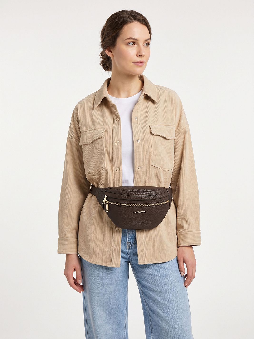Lazarotti Bologna læder bæltetaske med dobbelt lynlås, crossbody-taske i læder, 25 cm Lazarotti Bologna læder bæltetaske med dobbelt lynlås, crossbody-taske i læder, 25 cm