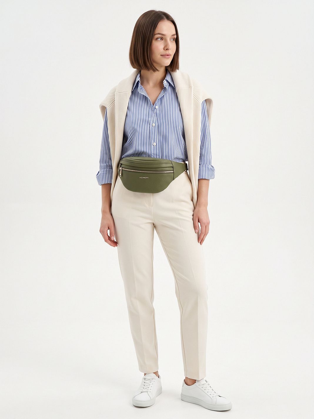 Lazarotti Bologna læder bæltetaske med dobbelt lynlås, crossbody-taske i læder, 25 cm Lazarotti Bologna læder bæltetaske med dobbelt lynlås, crossbody-taske i læder, 25 cm
