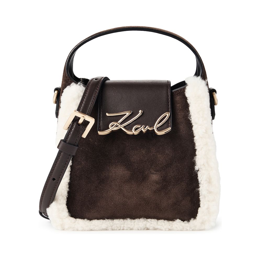 Karl Lagerfeld Signature Mini borsa a mano Vera Pelle 18 cm Karl Lagerfeld Signature Mini borsa a mano Vera Pelle 18 cm