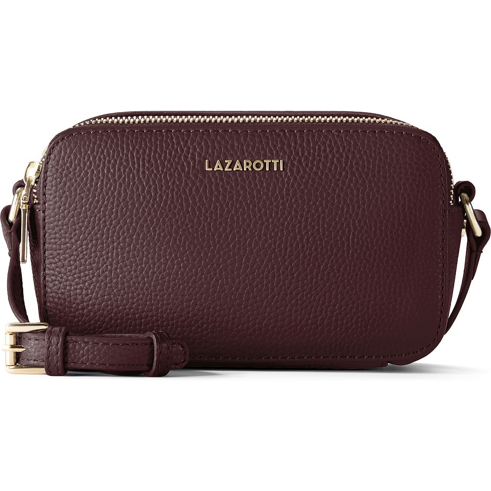 Lazarotti Bologna lädercrossbody-väska, kameraväska i läder med dubbla dragkedjor, 18 cm