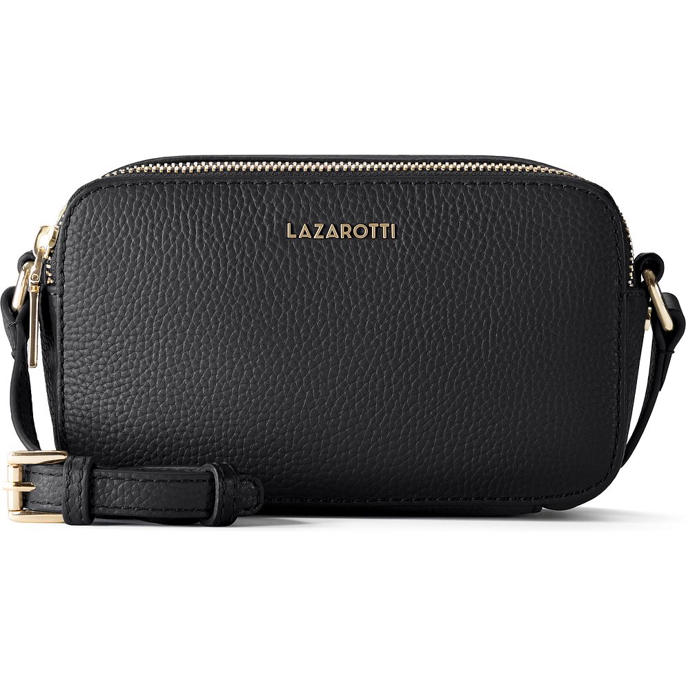 Lazarotti Bologna lädercrossbody-väska, kameraväska i läder med dubbla dragkedjor, 18 cm