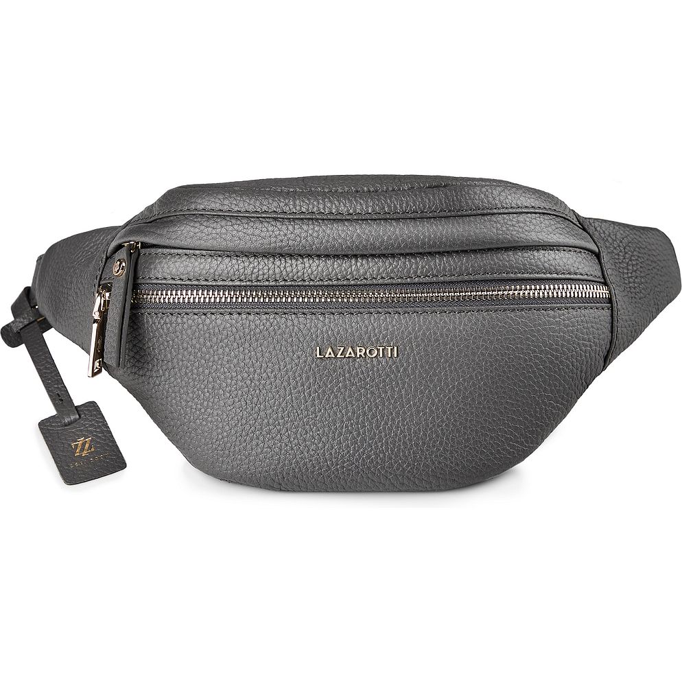 Lazarotti Bologna læder bæltetaske med dobbelt lynlås, crossbody-taske i læder, 25 cm Lazarotti Bologna læder bæltetaske med dobbelt lynlås, crossbody-taske i læder, 25 cm