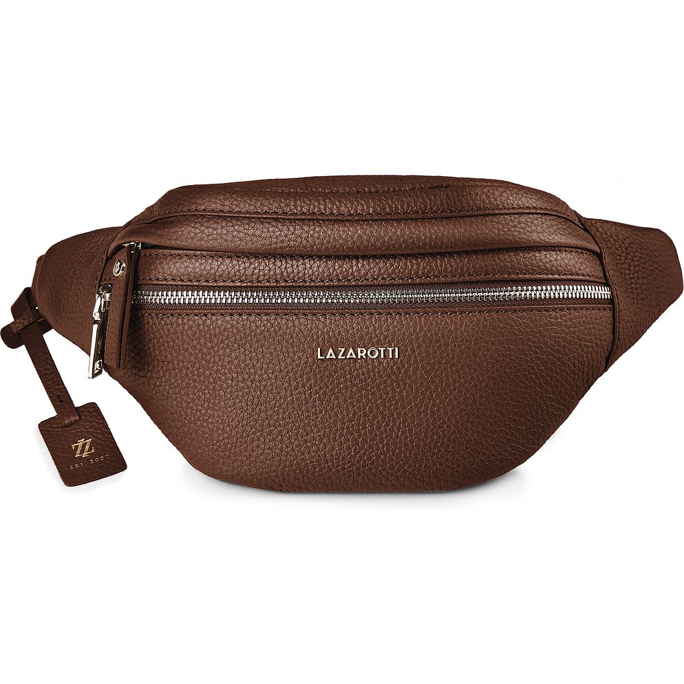 Lazarotti Bologna læder bæltetaske med dobbelt lynlås, crossbody-taske i læder, 25 cm Lazarotti Bologna læder bæltetaske med dobbelt lynlås, crossbody-taske i læder, 25 cm