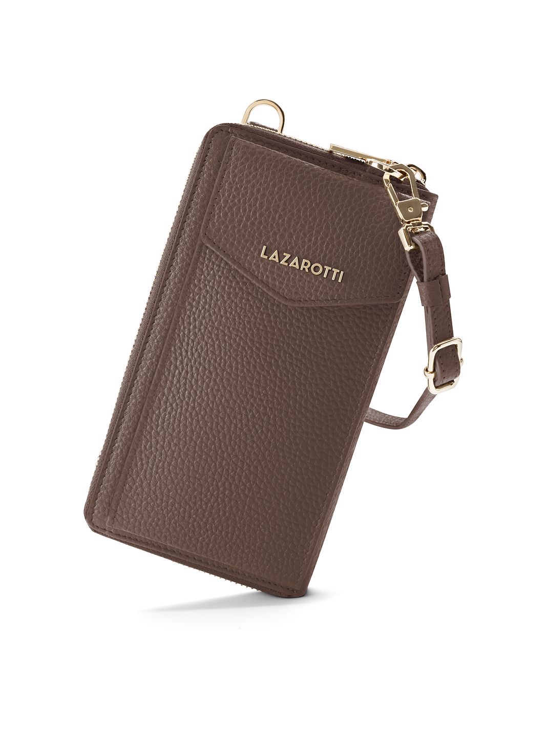 Lazarotti Portafoglio con chiusura a zip in pelle di Bologna, custodia per cellulare, 19 cm Lazarotti Portafoglio con chiusura a zip in pelle di Bologna, custodia per cellulare, 19 cm