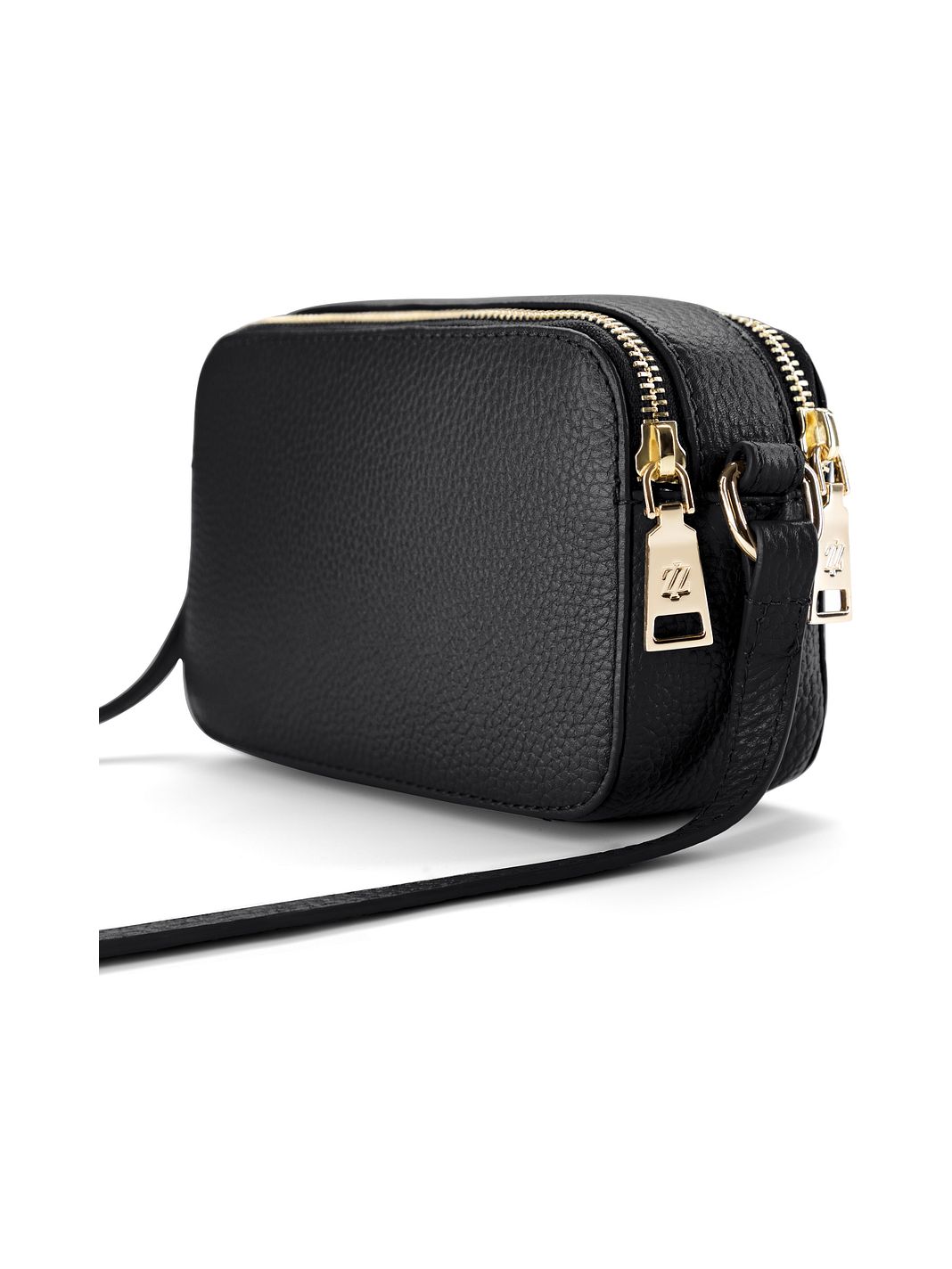Lazarotti Bologna lädercrossbody-väska, kameraväska i läder med dubbla dragkedjor, 18 cm