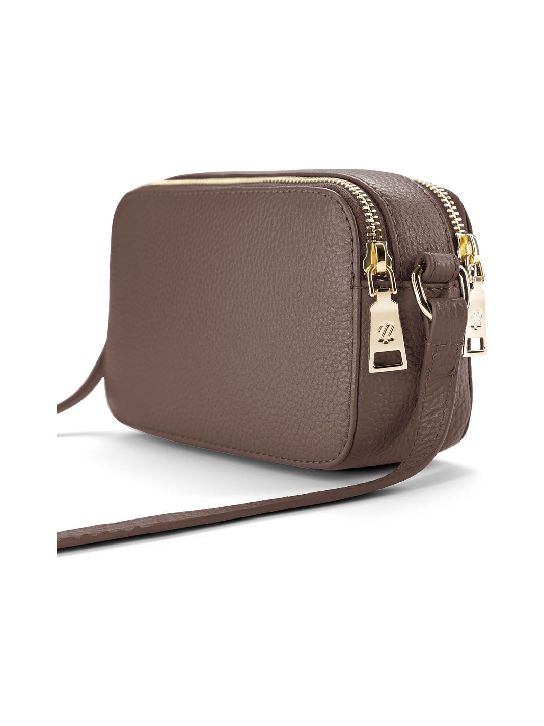 Lazarotti Bologna lädercrossbody-väska, kameraväska i läder med dubbla dragkedjor, 18 cm