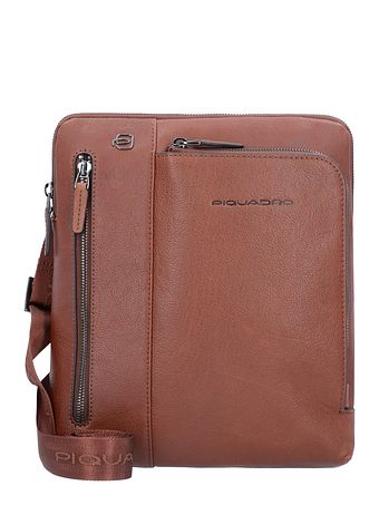 Piquadro Sort firkantet skuldertaske i læder 24 cm