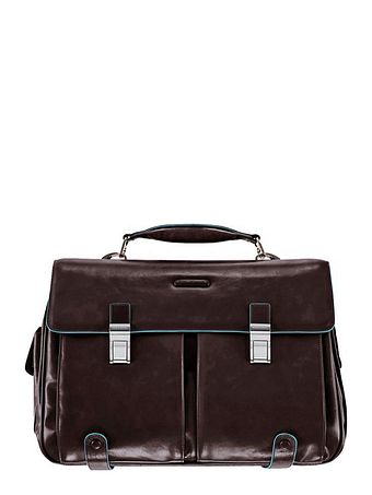 Piquadro Blå firkantet dokumentmappe i læder 43 cm rum til bærbar computer