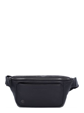 Piquadro Sort firkantet bæltetaske i læder 31 cm