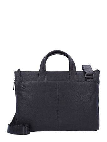 Piquadro Sort firkantet dokumentmappe i læder med 42 cm rum til bærbar computer