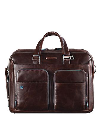 Piquadro Modrá čtvercová aktovka III kožená 39 cm s přihrádkou na notebook