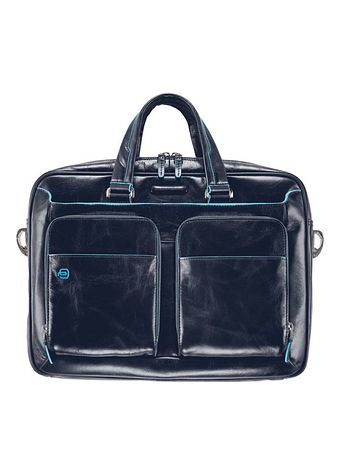 Piquadro Modrá čtvercová aktovka III kožená 39 cm s přihrádkou na notebook