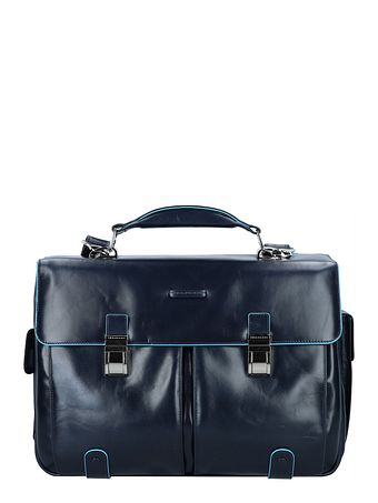 Piquadro Blå firkantet dokumentmappe i læder 43 cm rum til bærbar computer