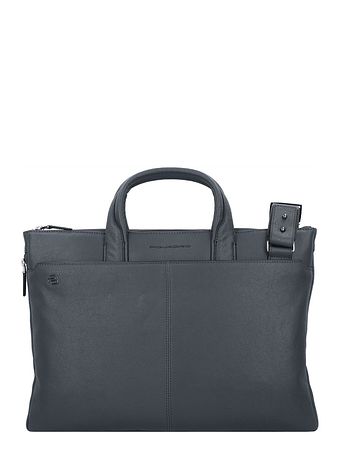 Piquadro Sort firkantet dokumentmappe i læder med 42 cm rum til bærbar computer