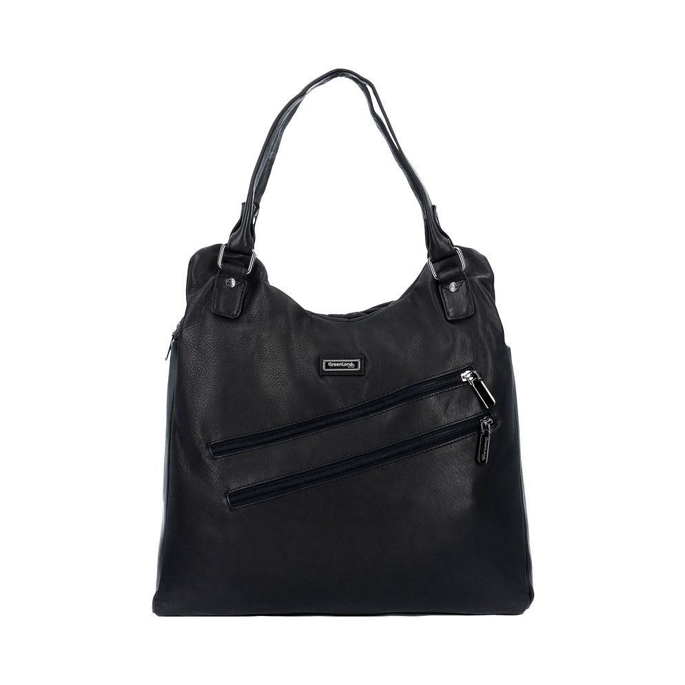 Greenland Nature Black Nappa Borsa a spalla Vera Pelle 38 cm