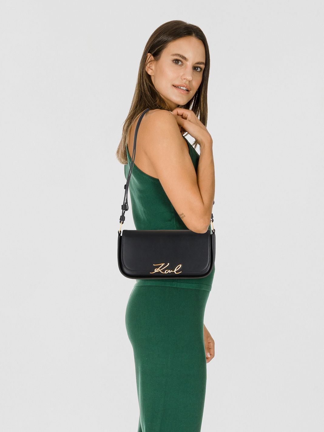 Karl Lagerfeld Signature Borsa a spalla Vera Pelle 24 cm