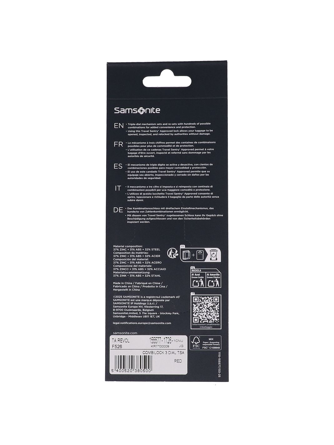 Samsonite TA Revolution Bagagelås 1 cm Samsonite TA Revolution Bagagelås 1 cm
