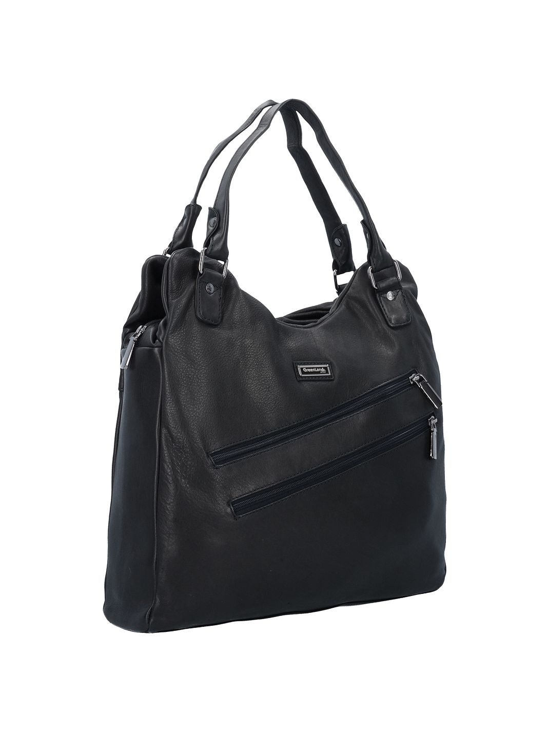 Greenland Nature Black Nappa Borsa a spalla Vera Pelle 38 cm