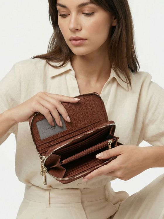 Lazarotti Bologna Leather XL dvojitá peněženka se zipem RFID Leather 20 cm