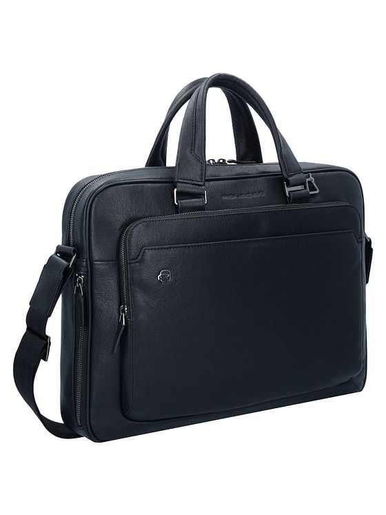 Piquadro Sort firkantet dokumentmappe i læder med 40 cm rum til bærbar computer