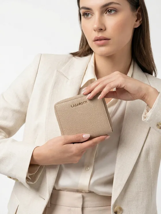 Lazarotti Cartera de piel «Bologna» mediana con cremallera perimetral, 10 cm