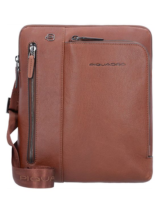 Piquadro Sort firkantet skuldertaske i læder 24 cm