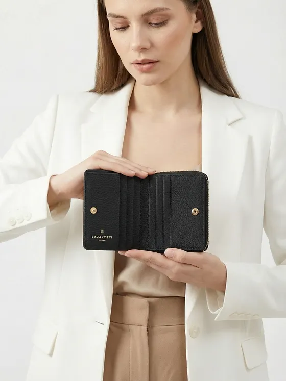 Lazarotti Cartera de piel «Bologna» mediana con cremallera perimetral, 10 cm