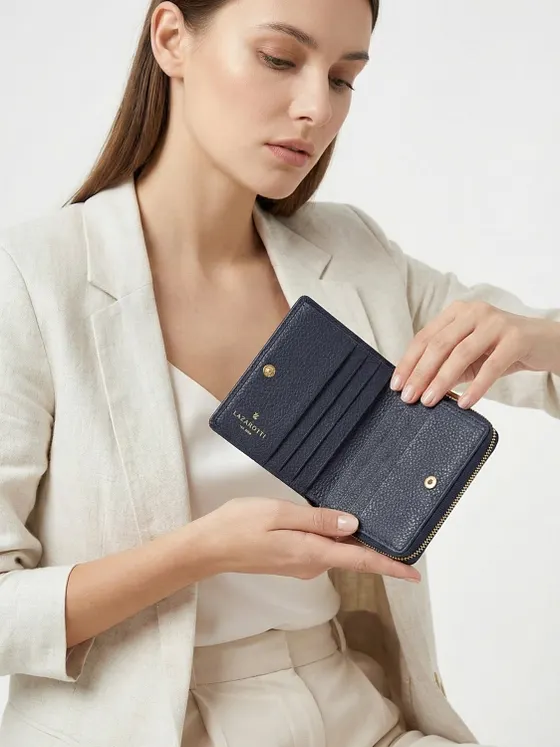 Lazarotti Cartera de piel «Bologna» mediana con cremallera perimetral, 10 cm